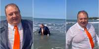 Erick Jacquin protesta de terno e gravata na praia Foto: Reprodução/Instagram