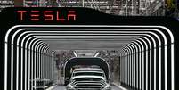Modelo Y da Tesla durante cerim&ocirc;nia de lan&ccedil;amento de f&aacute;brica da empresa em  Gruenheide, na Alemanha
22/03/2022
Patrick Pleul/Pool via REUTERS  Foto: Reuters