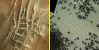 Cidade Inca em Marte (esquerda), onde ficam as "aranhas" de dióxido de carbono (direita) (Imagem: Reprodução/ESA/DLR/FU Berlin/ESA/TGO/CaSSIS) Foto: Canaltech