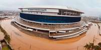 Arena do Grêmio totalmente alagada emrazão da cheia recorde do rio Guaíba  Foto: Reprodução/Redes Sociais / Perfil Brasil