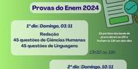 Provas do Enem 2024 serão aplicadas em dois domingos consecutivos no período vespertino.   Foto: Brasil Escola