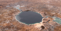 Representação da cratera Jezero e do lago que pode ter existido ali (Imagem: Reprodução/NASA) Foto: Canaltech