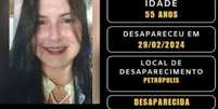 Anic de Almeida Peixoto Herdy está desaparecida desde o dia 29 de fevereiro de 2024 Foto: Reprodução/Facebook