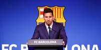 Messi em coletiva de imprensa no Camp Nou em 2021, pelo Barcelona (Foto de Eric Alonso/Getty Images)  Foto: Esporte News Mundo