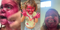 Menina de 3 anos viraliza após pintar rosto todo de batom  Foto: Reprodução Redes Sociais / Twitter / @nayanezani / Reprodução Redes Sociais / Twitter / @nayanezani