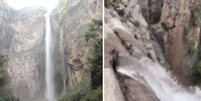 Vídeo mostra que famosa cachoeira na China pode ser artificial; entenda  Foto: Montagem/Reprodução das Redes Sociais 