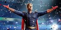 Capitão Pátria, interpretado por Antony Starr, é uma versão anabolizada de Donald Trump com poderes do Superman em The Boys Foto: Prime Video / Divulgação / Estadão