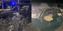 BMW (esq.) e carro da família (dir.) ficaram destruídos  Foto: Reprodução/Jornal Mais Bragança