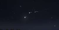 Céu às 6h05 do dia 3 de julho, com Lua, Júpiter e Aldebaram formando um trio. O aglomerado das Plêiades está no lado superior esquerdo (Imagem: Captura de tela/Stellarium)  Foto: Canaltech