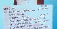 Mulher usou mensagem em aplicativo de entrega de comida para pedir socorro  Foto: Reprodução/Record TV