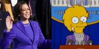 O 17º episódio da 11ª temporada de Os Simpsons mostra Lisa Simpson como a primeira mulher presidente dos Estados Unidos, vestida de forma semelhante a Kamala Harris.  Foto: Reprodução/Redes sociais