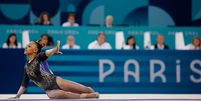 Paris 2024 Olympics - Artistic Gymnastics - Women's Qualification - Subdivision 5 - Bercy Arena, Paris, France - July 28, 2024. Rebeca Andrade of Brazil in action on the floor.   Foto: REUTERS/Amanda Perobelli