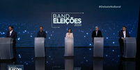 Candidatos Ricardo Nunes (MDB), Pablo Marçal (PRTB), Tabata Amaral (PSB), José Luiz Datena (PSDB) e Guilherme Boulos (PSOL) participam de debate.  Foto: Reprodução/TV Bandeirantes