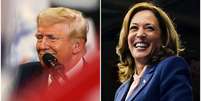 Colagem com fotos de Trump e Kamala sorrindo em eventos  Foto: REUTERS/Umit Bektas/Elizabeth Frantz / BBC News Brasil