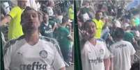 Torcedor do Palmeiras foi flagrado fazendo gesto obsceno no Allianz Parque.  Foto: Reprodução/Twitter / Estadão