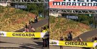 Atleta corria para a linha de chegada quando filhas se aproximaram dela  Foto: Sinomar Calmona / BBC News Brasil