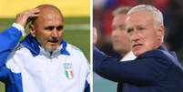 Luciano Spalletti e Didier Deschamps comandam as seleções de Itália e França, respectivamente  Foto: Fotos: Alberto Pizzoli/AFP; Franck Fife/AFP / Lance!