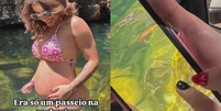 Gabriella Oliveira ficou surpresa ao descobrir que cobras estavam presentes na cachoeira em que ela tirou fotos Foto: Reprodução/Instagram/@gabymodas_oficial