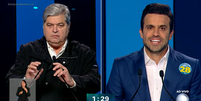 José Luiz Datena (PSDB) e Pablo Marçal (MDB) no debate promovido pela Record neste sábado, 28  Foto: Reprodução/Youtube R7