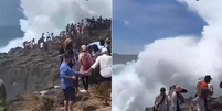 Onde atinge grupo de pessoas e arrasta turista que posava para foto em Bali  Foto: Reprodução/X Lensa Indonesia RTV