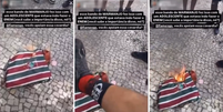 Torcedores do Flamengo botam fogo em mochila com estampa do Fluminense de estudante que estava a caminho do Enem  Foto: Reprodução/Redes sociais