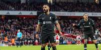 Mohamed Salah (Liverpool) celebrando seu gol contra o Arsenal, no dia 27.10.2024 Foto: Xinhua / Alamy Stock Photo