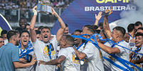 Time do Santos comemora título após partida entre Santos e CRB, válida pela partida da trigésima sétima rodada do Campeonato Brasileiro série B de Futebol 2024, realizada no estádio Urbano Caldeira (Vila Belmiro), litoral sul do estado de São Paulo, neste domingo, 17 de novembro de 2024.   Foto: ANDERSON LIRA/FOTOARENA/FOTOARENA/ESTADÃO CONTEÚDO