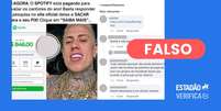 Post no Facebook engana ao dizer que Spotify está pagando usuários pela avaliação de cantores do ano Foto: Reprodução/Facebook / Estadão