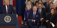 Biden e Kamala ficaram posicionados logo atrás de Trump  Foto: Reprodução/CNN