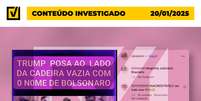 Imagem de Trump ao lado de cadeira com nome de Bolsonaro foi criada com IA Foto: Reprodução/Projeto Comprova