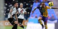 Foto: Divulgação/Vasco da Gama/Hector Vivas/Getty Images - Legenda: Jean David, do Vasco, e Jhon Murillo, do Atlético de San Luis / Jogada10