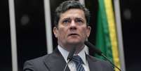 S&eacute;rgio Moro (Uni&atilde;o Brasil-PR) durante sess&atilde;o plen&aacute;ria do Senado Federal; ex-juiz da Lava Jato rebateu cr&iacute;ticas do deputado federal Mario Frias (PL-SP) &agrave; Opera&ccedil;&atilde;o  Foto: Saulo Cruz/Ag&ecirc;ncia Senado / Estad&atilde;o