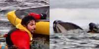 Adrián Simancas levou um grande susto após ser 'abocanhado' e cuspido por baleia durante passeio de caiaque  Foto: Reprodução/X / Contigo
