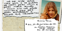 Trechos da carta de Eliana Paiva, filha de Eunice e Rubens Paiva, em busca de informações sobre seus pais.  Foto: Arte feita por Caroline Souza, Equipe de Jornalismo Visual da BBC Brasil / BBC News Brasil