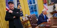 Elon Musk e Donald Trump, durante seu pronunciamento na Casa Branca  Foto: Getty Images / BBC News Brasil