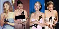 Jodie Foster (1986), Miley Madison (2025), Gwyneth Paltrow (1999) e Jennifer Lawrence (2013): revisão histórica aponta para vitórias não merecidas  Foto: Reproduções/Getty Images