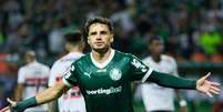 Raphael Veiga (Palmeiras) comemorando seu gol contra o São Paulo, no dia 10.03.2025 Foto: Foto Arena LTDA / Alamy Stock Photo