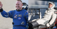 Astronauta Butch Wilmore em comparação com o dia que deixou a Terra e quando voltou  Foto: Keegan Barber/NASA e Joe Raedle / Getty Images