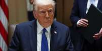 Presidente dos Estados Unidos, Donald Trump, explica nesta terça-feira, 2, seu plano tarifário.   Foto: Evelyn Hockstein / Reuters