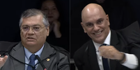 Dino e Moraes dão risada ao falar de idades e aposentadoria compulsória durante julgamento de denúncia da PGR contra Bolsonaro   Foto: Reprodução/TV Justiça
