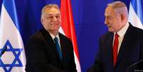O h&uacute;ngaro Orb&aacute;n (&agrave; esquerda) e seu hom&oacute;logo israelense Netanyahu em reuni&atilde;o em Jerusal&eacute;m, em 2019  Foto: DW / Deutsche Welle