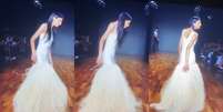 Thai de Melo pisou no vestido, fez 'carão' e ofuscou os modelos profissionais  Foto: Reprodução