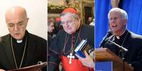 O ex-arcebispo Carlo Maria Viganò, o cardeal aposentado Raymond Leo Burke e o ex-bispo Joseph E. Strickland estavam entre os opositores mais veementes de Francisco dentro da Igreja  Foto: Getty Images/Reuters / BBC News Brasil