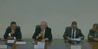 Andrei Rodrigues, da PF, Ricardo Lewandowski, do Ministério da Justiça e Segurança Pública, Vinicius Carvalho, da CGU, e Carlos Lupi, do Ministério da Previdência Social  Foto: Reprodução/Youtube Ministério da Justiça e Segurança Pública
