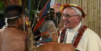 Papa Francisco foi o primeiro da história da Igreja Católica a visitar a Amazônia, onde reuniu-se com lideranças indígenas em Puerto Maldonato, no Peru.  Foto: AFP / RFI