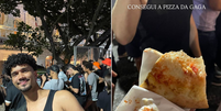 Pabllo Thomaz, de 26 anos, recebe pedaço de pizza distribuído por Lady Gaga na porta do Copacabana Palace, no Rio de Janeiro  Foto: Arquivo pessoal/Reprodução Instagram - 30.04.2025