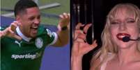 Vitor Roque e Lady Gaga fazem sinais parecidos Foto: Reprodução/Globo