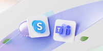Logos do Skype e do Teams lado a lado em um fundo animado  Foto: Microsoft / Divulga&ccedil;&atilde;o