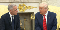 O primeiro-ministro do Canadá, Mark Carney, participou de um encontro bilateral com o presidente dos EUA, Donald Trump  Foto: Reprodução/Youtube/The White House