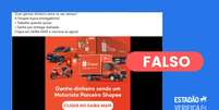 Por meio de nota, Shopee negou que cobre para cadastrar motoristas parceiros.  Foto: Reprodu&ccedil;&atilde;o/Facebook / Estad&atilde;o